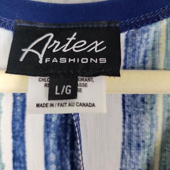 Artex Fashions Sleeveless Tunic Top Womens L Vertical Stripes V Neck Split Back - Picture 4 of 15